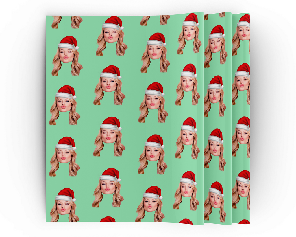 Green Santa Hat Christmas Custom Face Gift Wrap - Yo Crackers